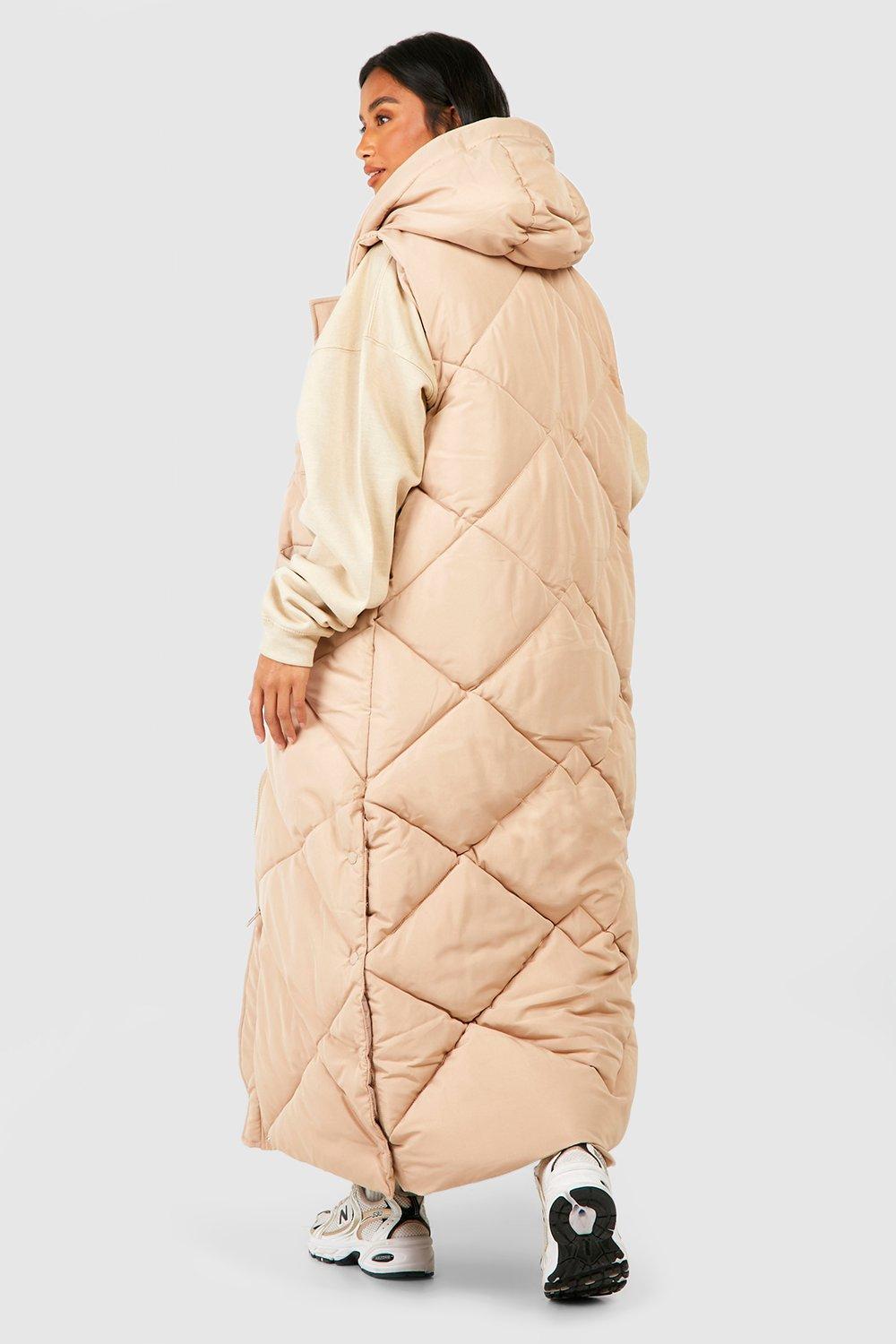 Stone maxi hooded store puffer