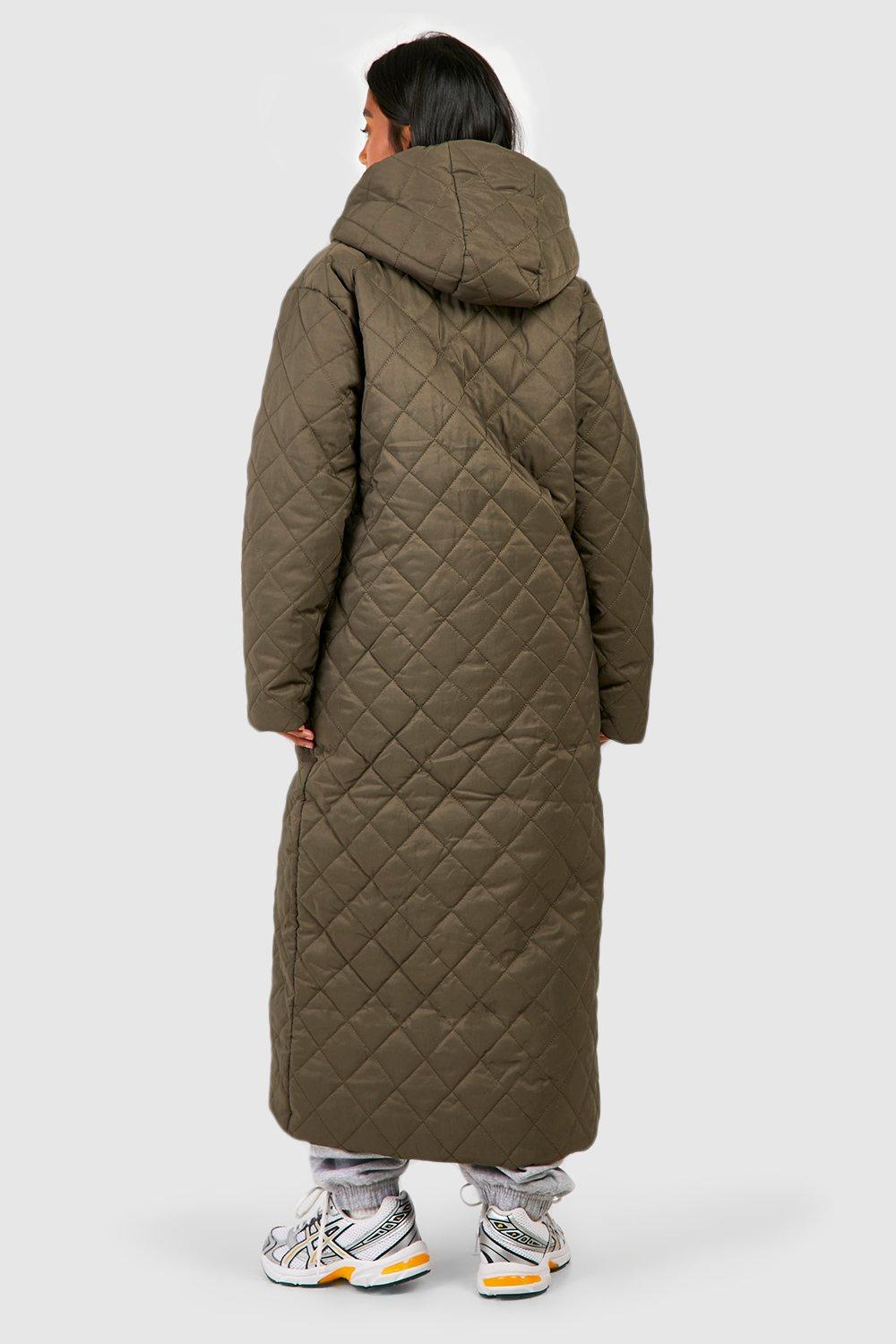 Petite Diamond Quilted Hooded Maxi Puffer Jacket