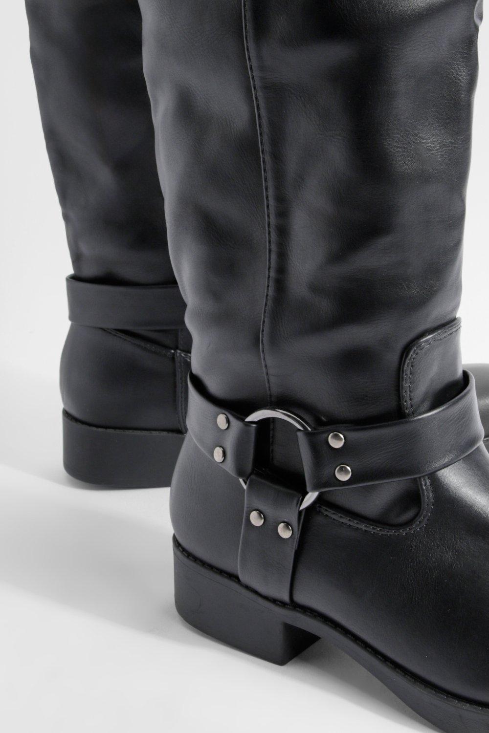 Black biker boots with buckles best sale