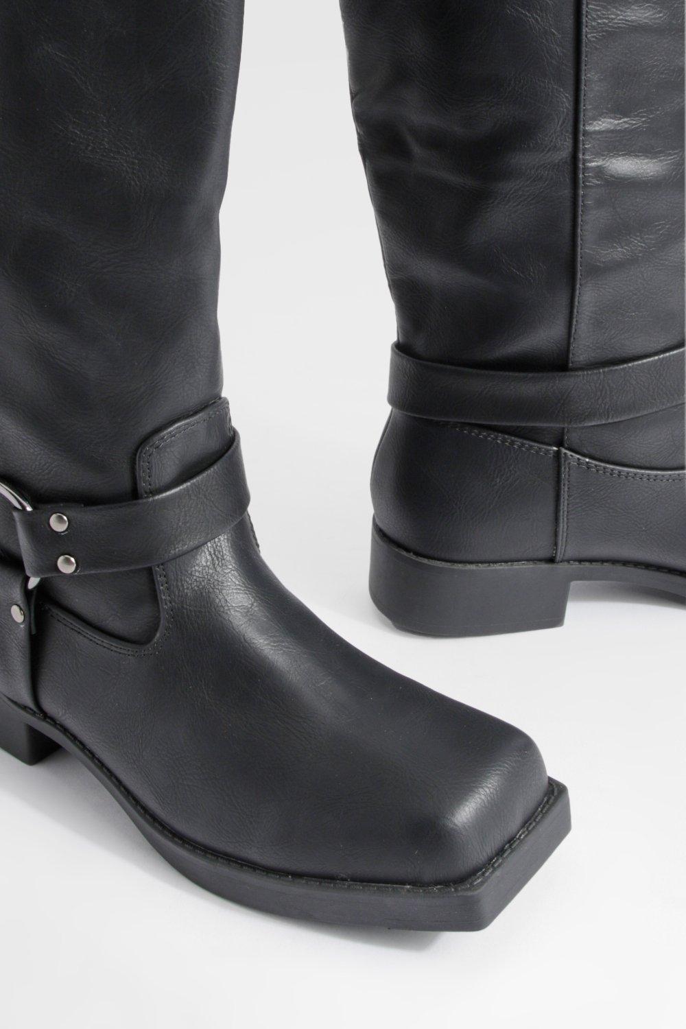 Long black cheap biker boots