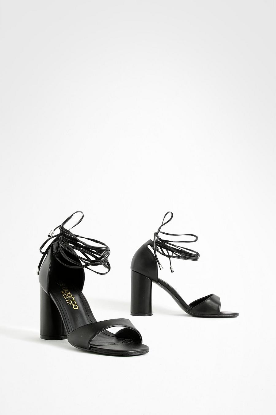 Chaussures à talon carré et lacets montants - Pointure large, Black