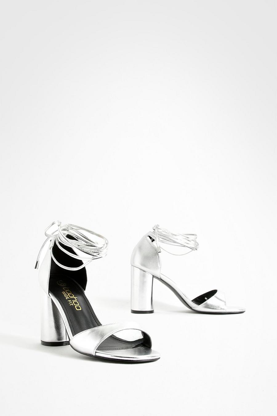 Silver Wide Fit Wrap Up Block Heels  image number 1