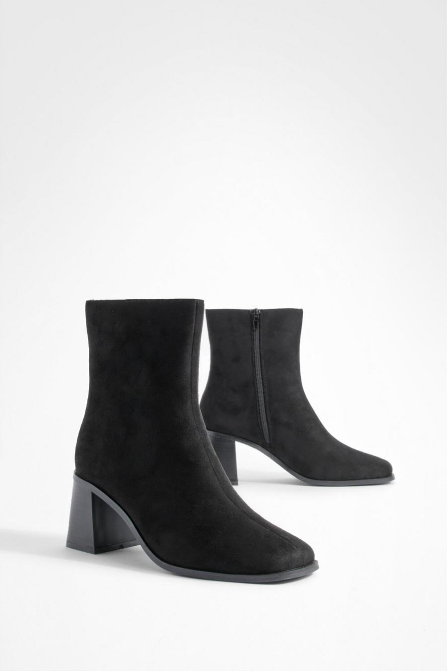 Black Faux Suede Block Heel Ankle Boots  image number 1