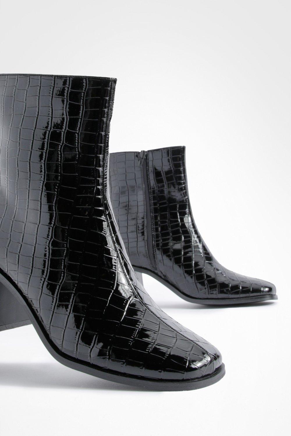 Black croc 2024 patent boots