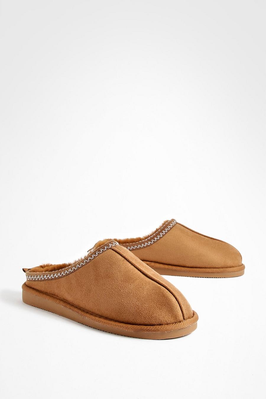 Chestnut Embroidered Slip On Cosy Mules  image number 1
