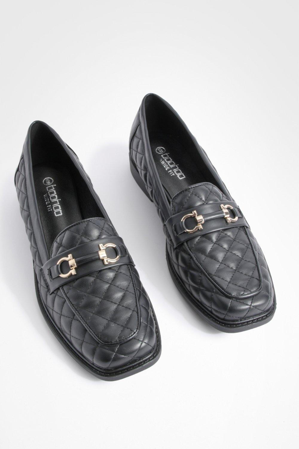 Wide Fit Square Toe Quilted Loafers