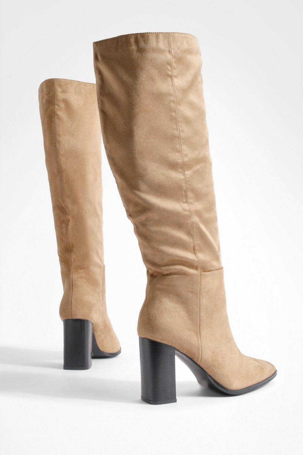 Block Heel Pointed Toe Knee High Boots