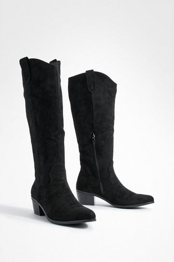 Tab Detail Knee High Western Boots