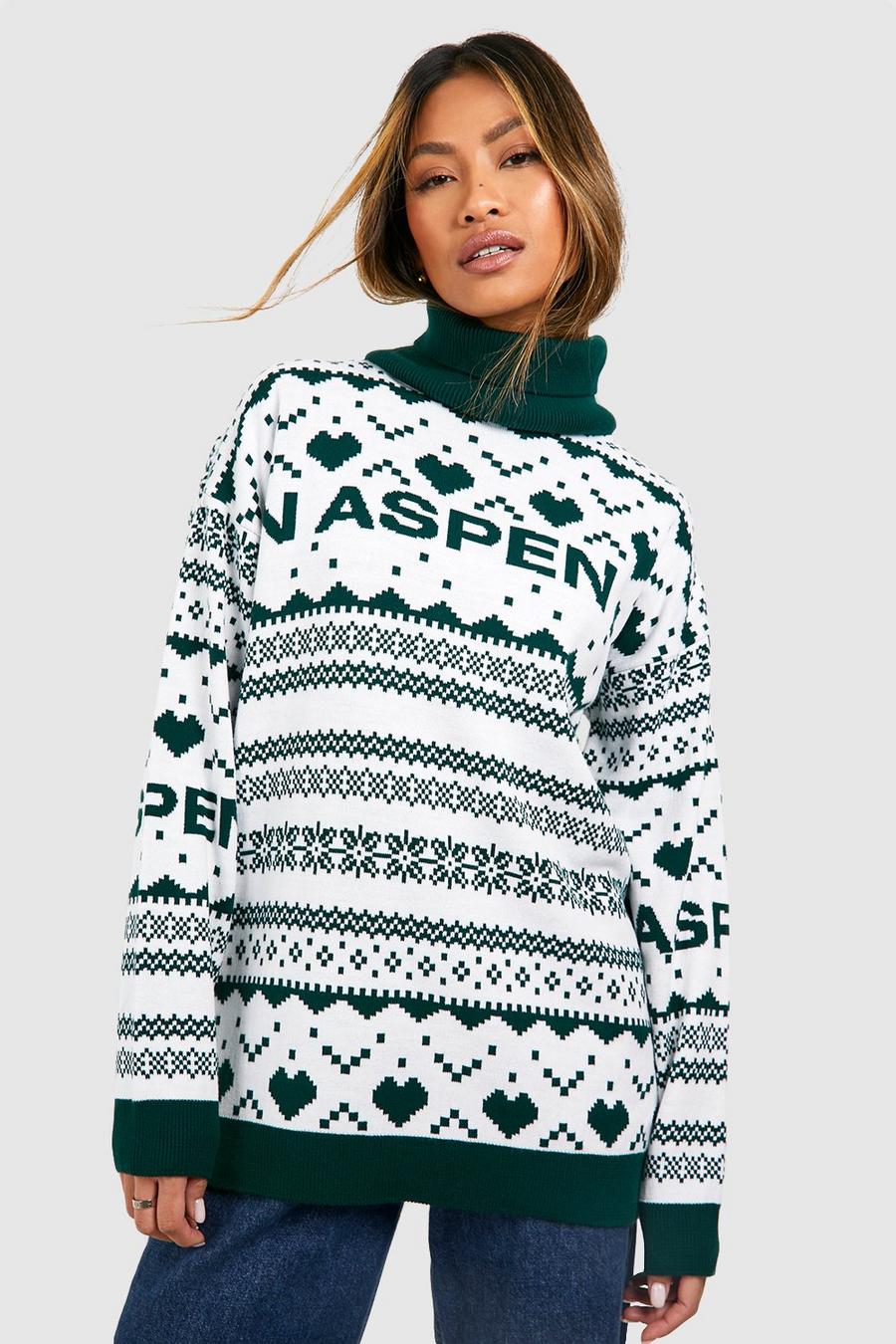 Maglione natalizio a collo alto con slogan Aspen e motivi Fairisle, Bottle image number 1