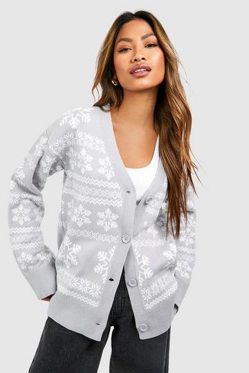 Wide Sleeve Fairisle Christmas Cardigan silver