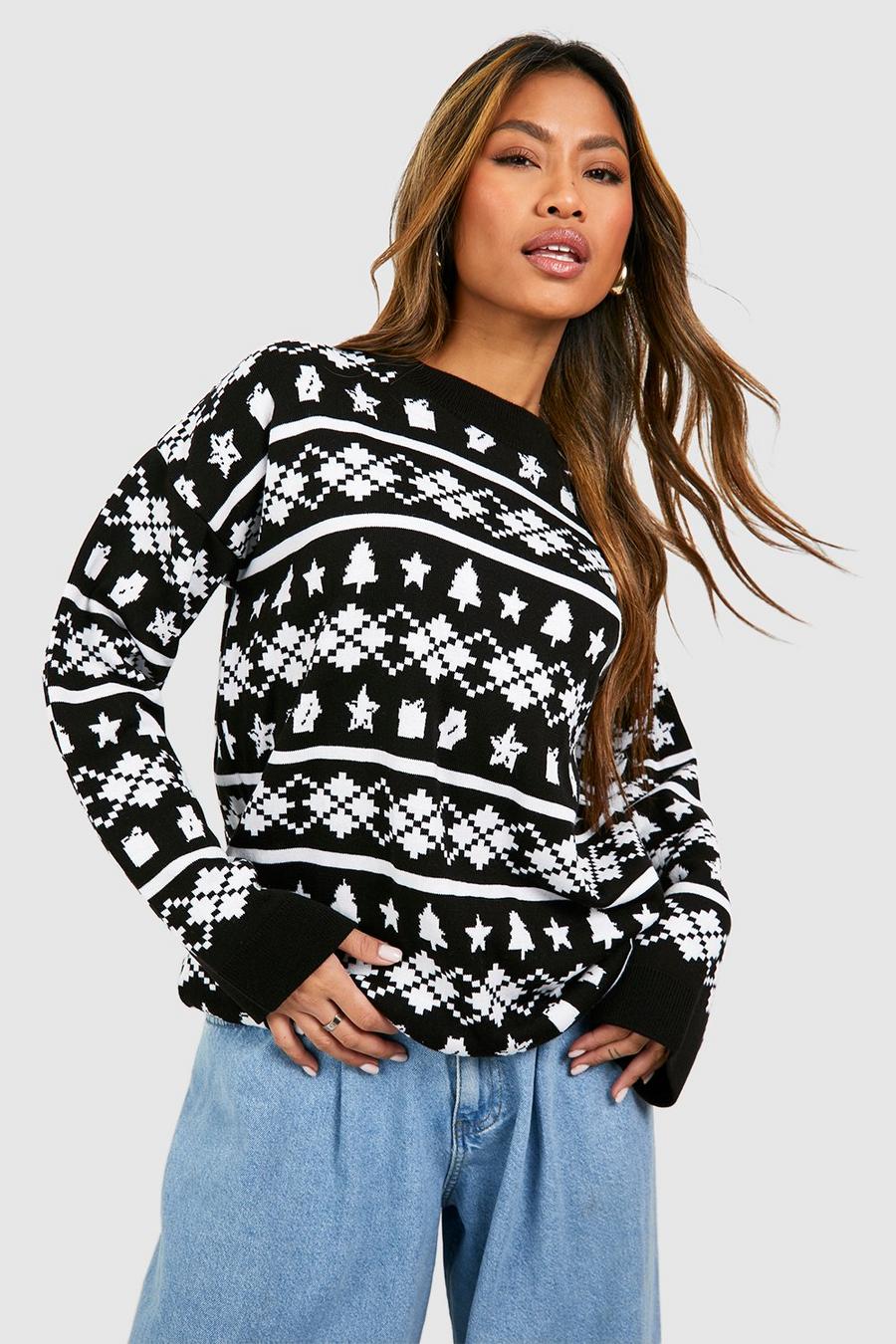 Black Wide Sleeve Fairisle Christmas Sweater image number 1