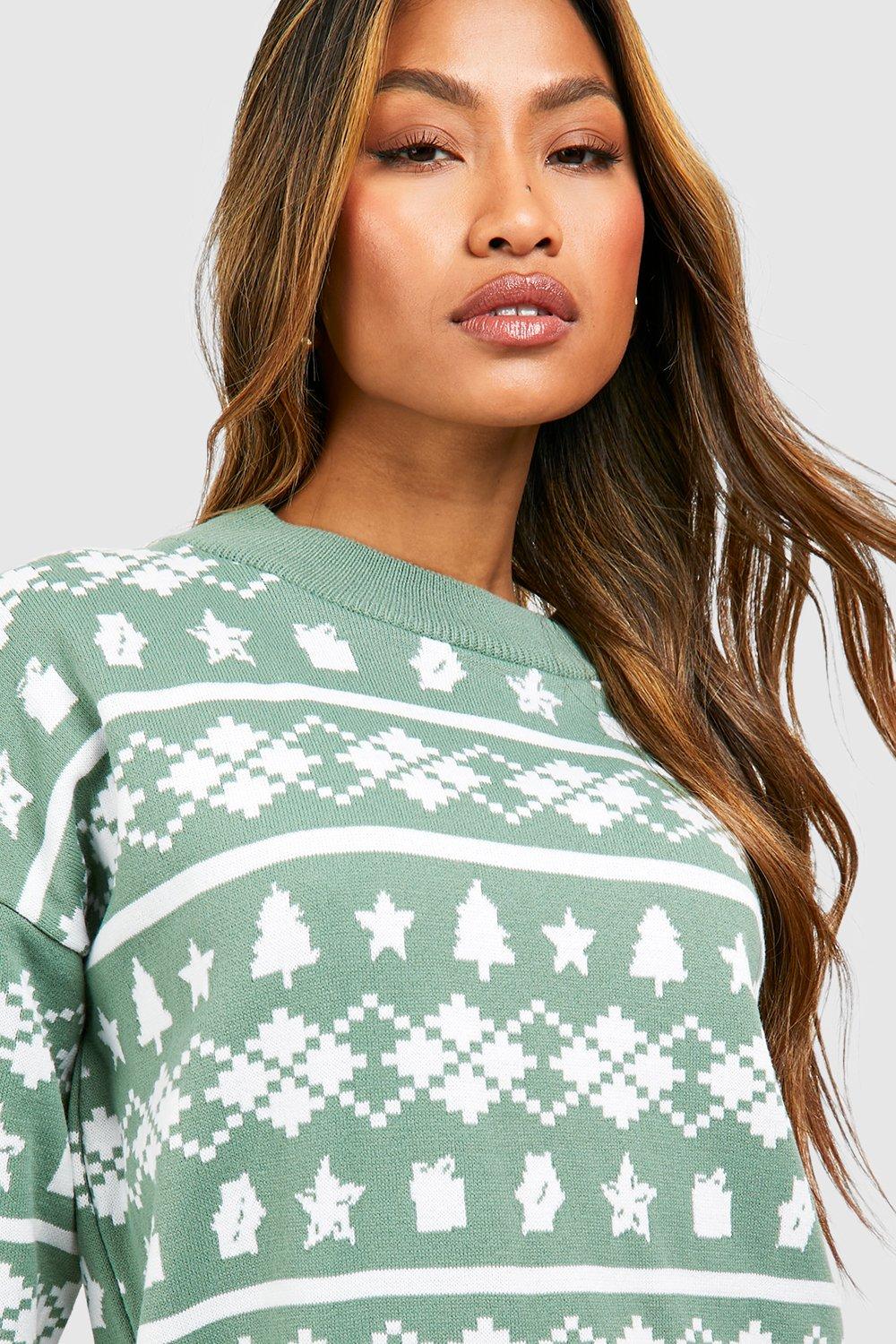 Women s Wide Sleeve Fairisle Christmas Jumper Boohoo UK