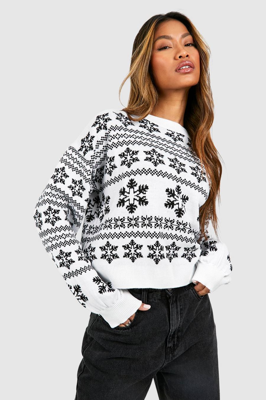 Black Slouchy Fairisle Christmas Crop Sweater image number 1