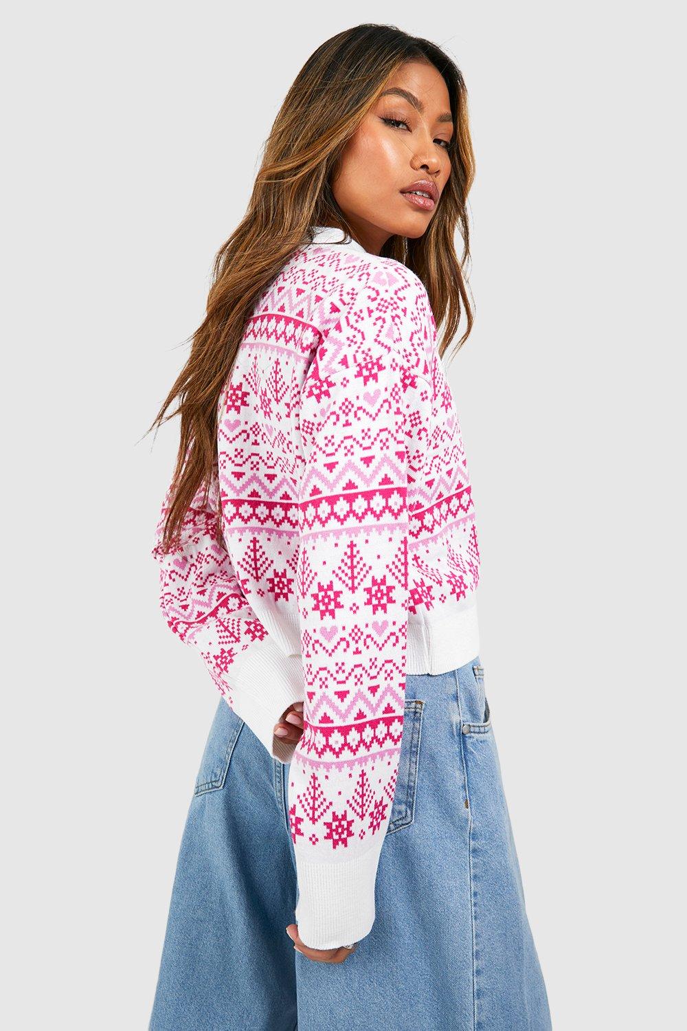 Wide Sleeve Slouchy Fairisle Christmas Crop Sweater boohoo USA