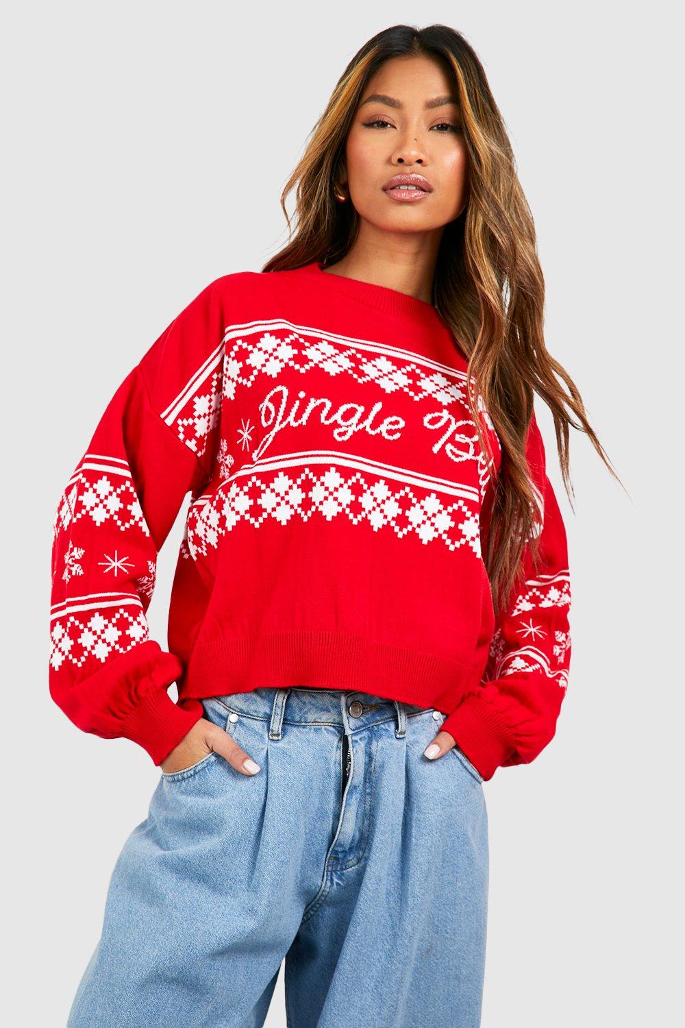 Women's Jingle Bells Slogan Christmas Slouchy Crop Jumper