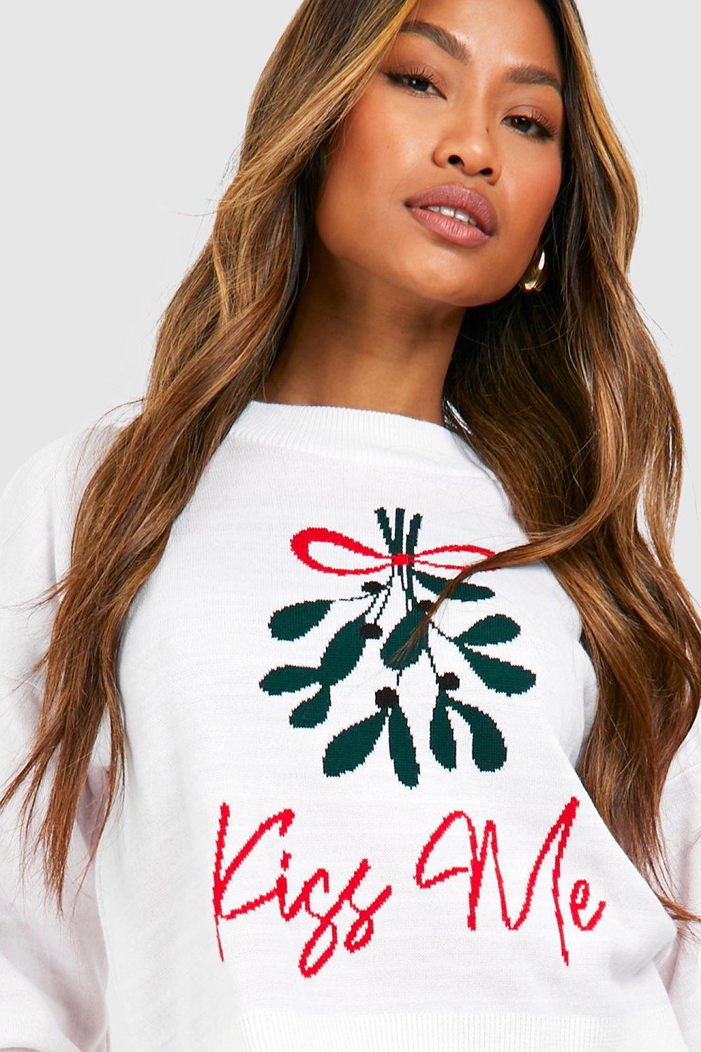 Kiss Me Slogan Fairisle Christmas Crop Sweater