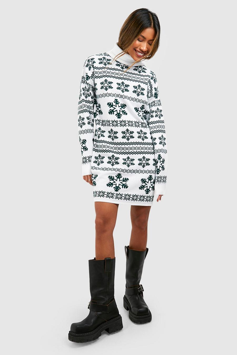 Weihnachts-Pulloverkleid mit Rollkragen und Schneeflocken, Bottle