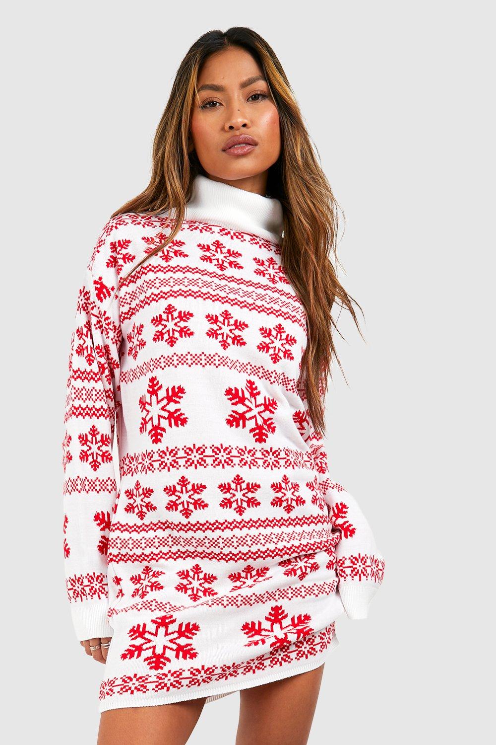 Roll Neck Snowflake And Fairisle Christmas Jumper Dress