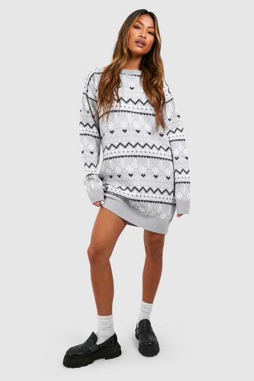 Fairisle Christmas Jumper Dress grey