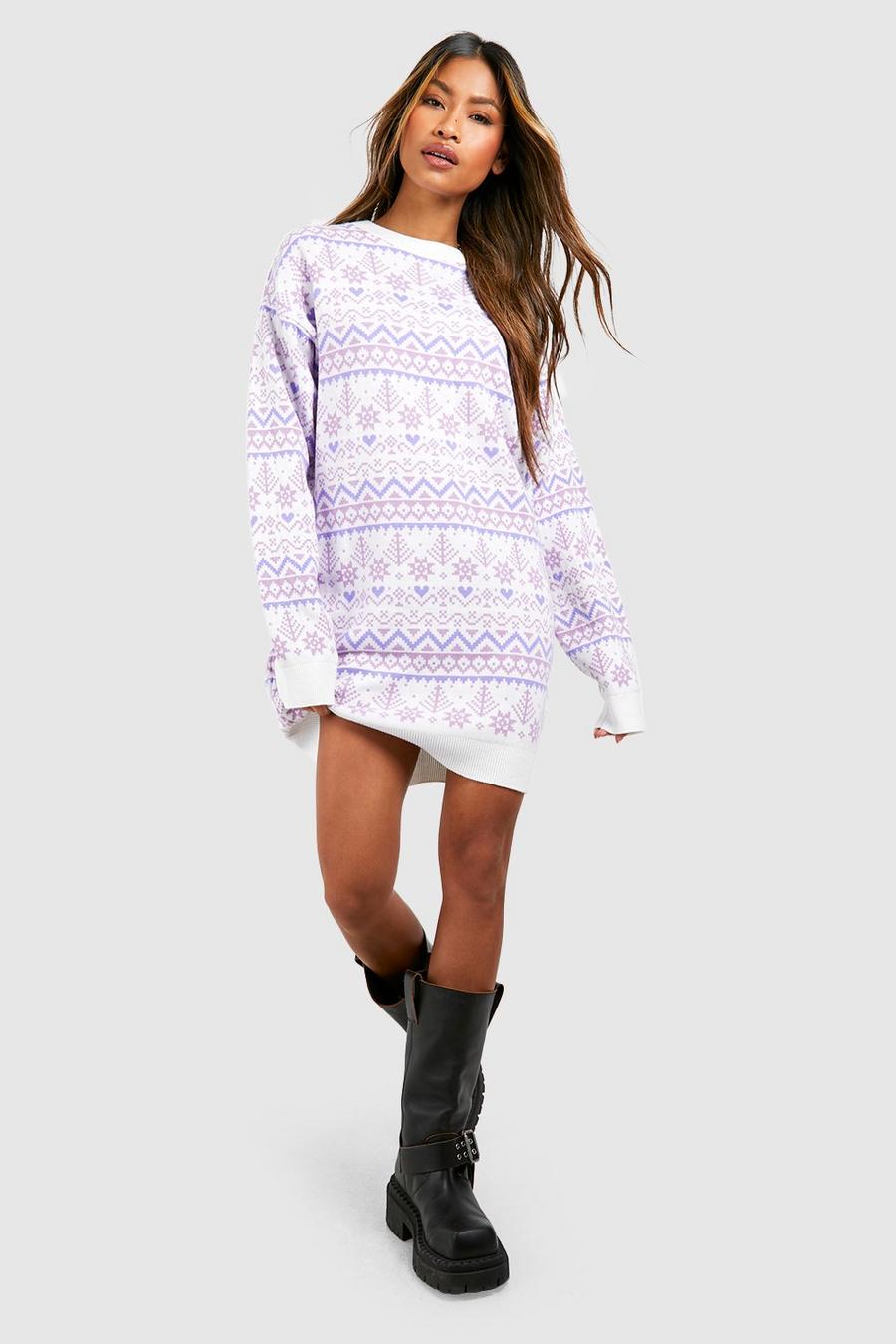 Lilac Fairisle Christmas Sweater Dress