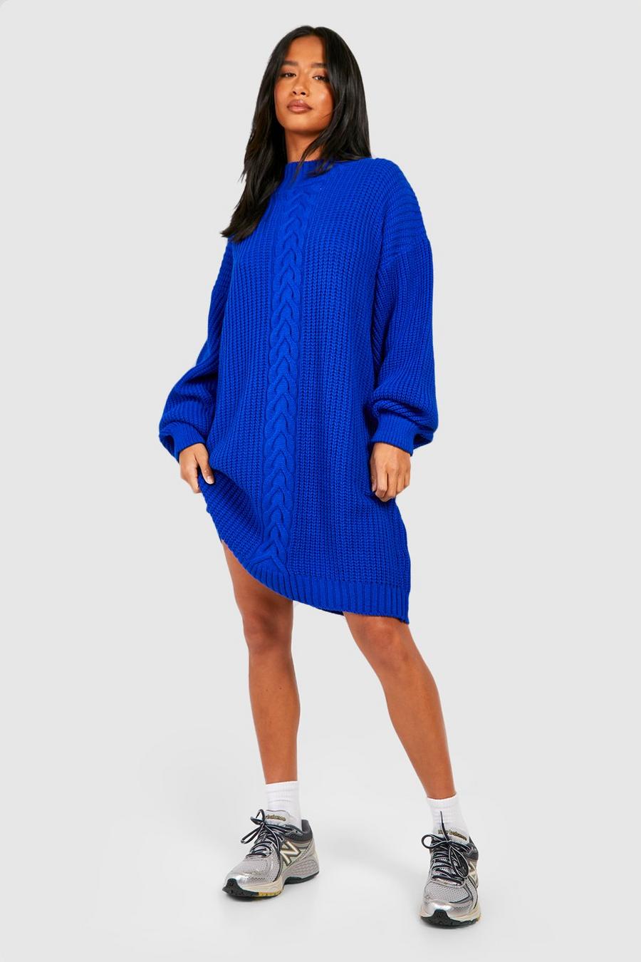 Cobalt blue Petite Cable Knit Mini Dress  