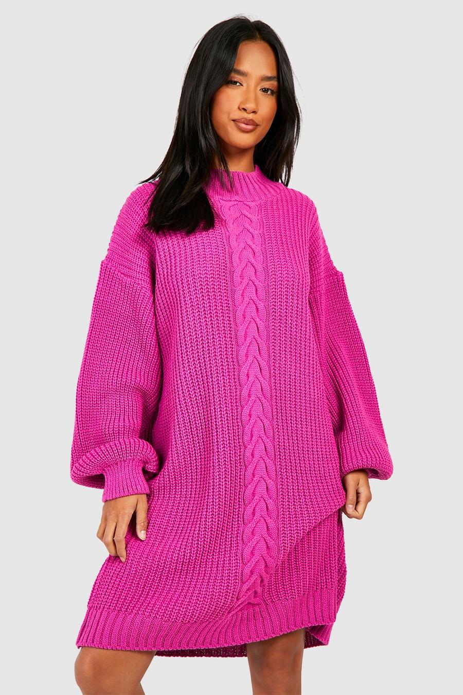 Petite - Robe courte en maille torsadée, Hot pink