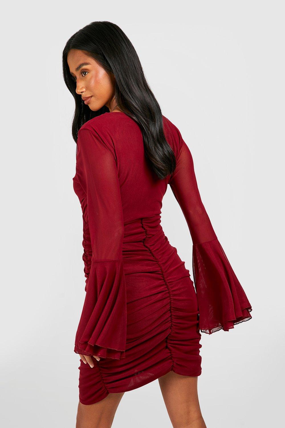 Red long sleeve plunge hot sale dress