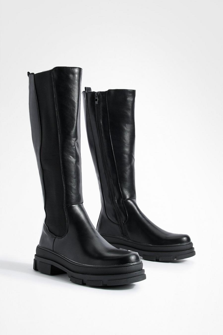 Black Chunky Knee High Chelsea Boots image number 1