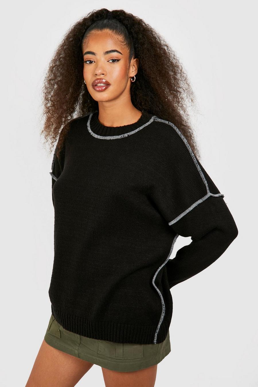 Black Stich Trim Oversized Sweater