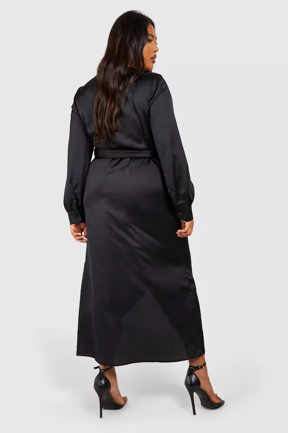 Plus Satin Blouson Sleeve Wrap Dress