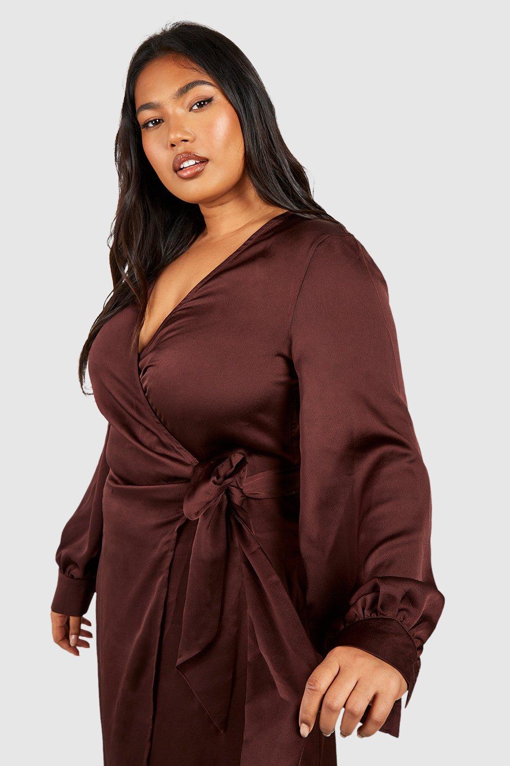 Satin Blouson Sleeve Wrap Shift Dress