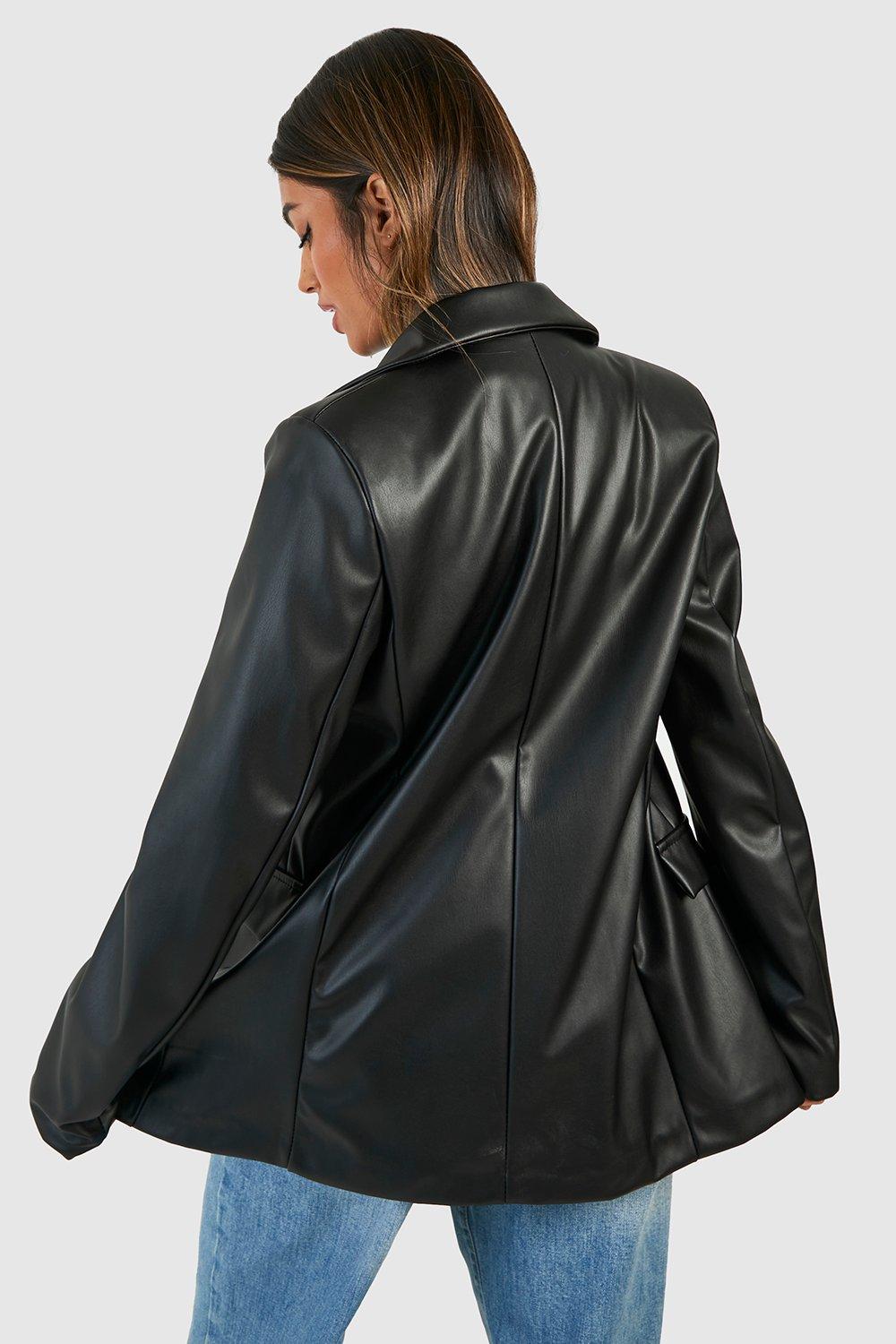 Leather best sale fitted blazer