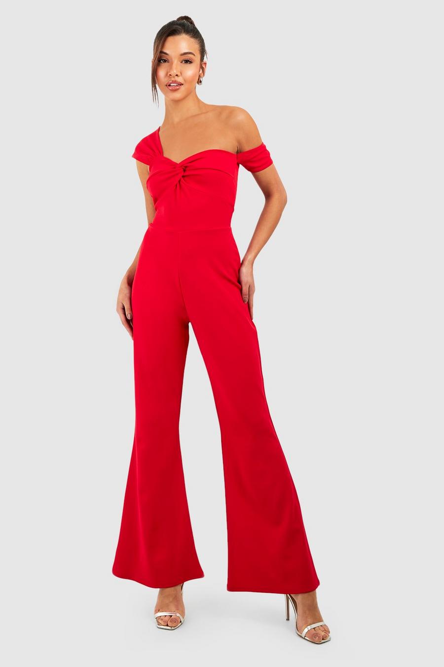 Red Twist Front Flare Jumpsuit image number 1