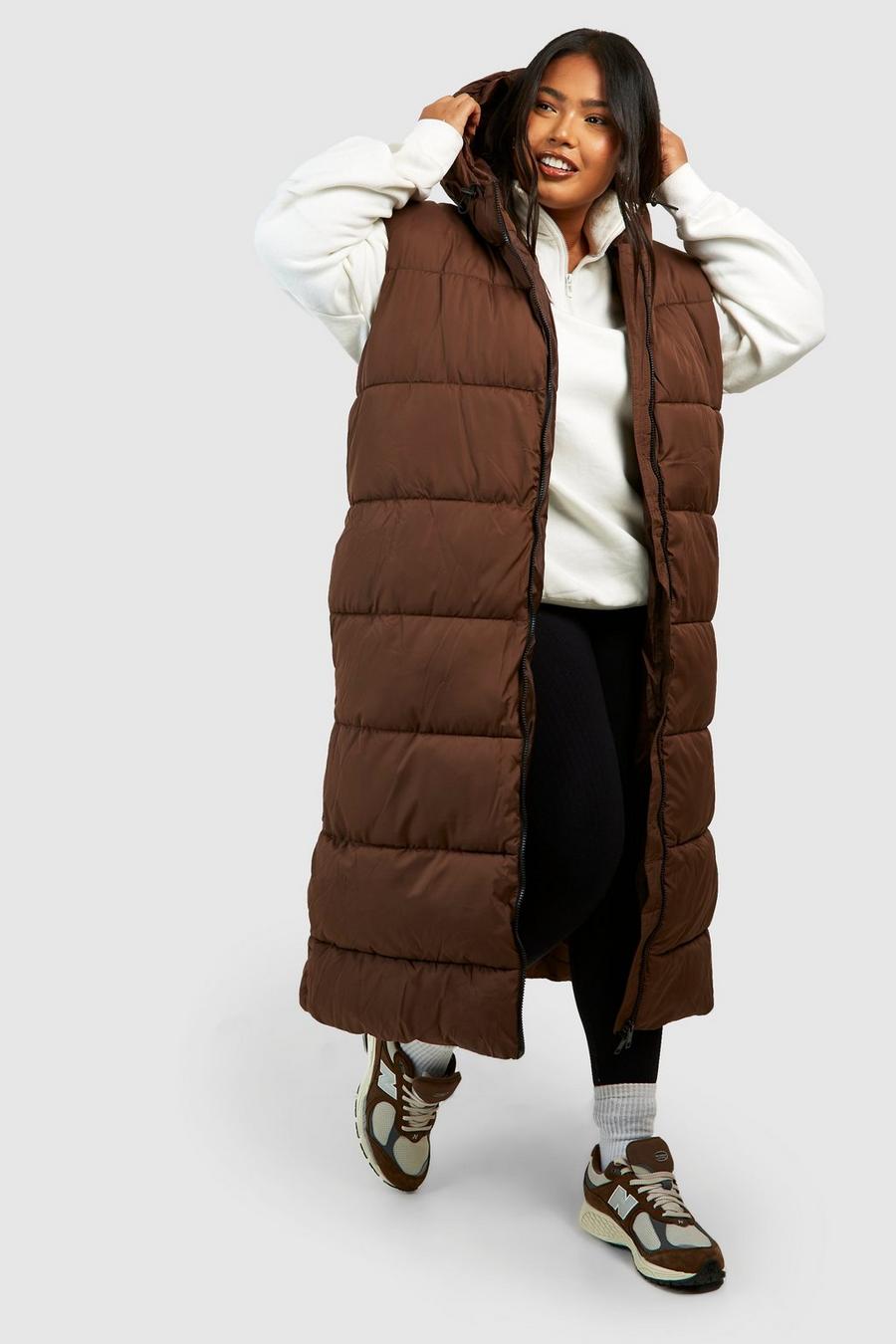 Chocolate Plus Hooded Longline Gilet Puffer  image number 1
