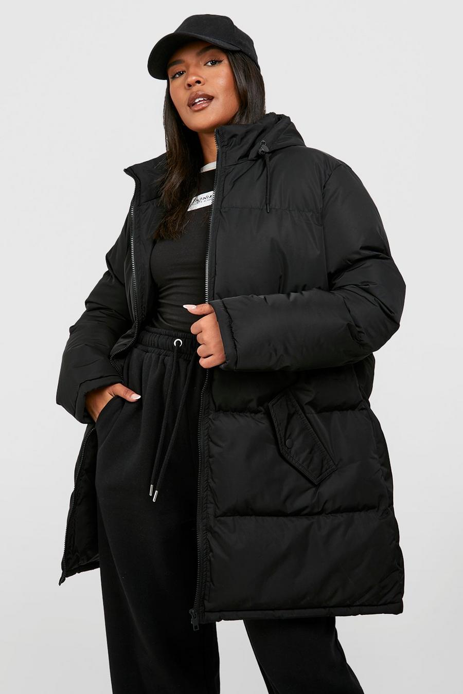Black Plus Hooded Puffer Coat 