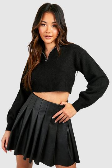 Soft Knit Half Zip Crop Sweater black