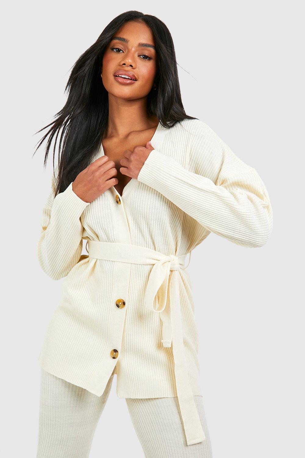 Slouchy Belted Cardigan And Wide Leg Knit Set boohoo USA