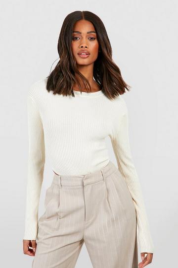 Rib Knit Crew Neck Racer Bodysuit ecru