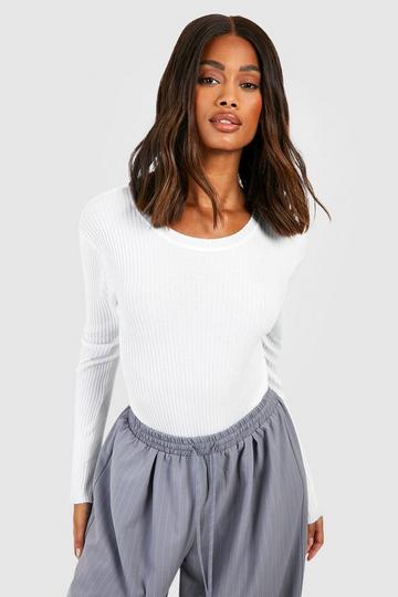 Rib Knit Crew Neck Racer Bodysuit ivory