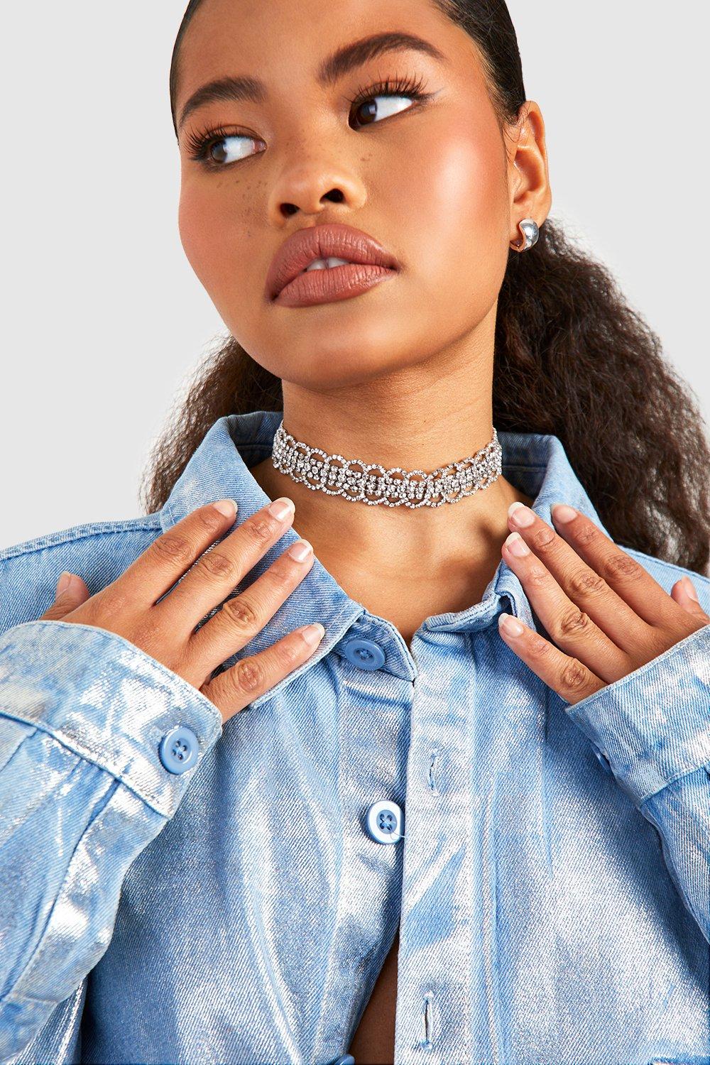 Silver on sale diamante choker