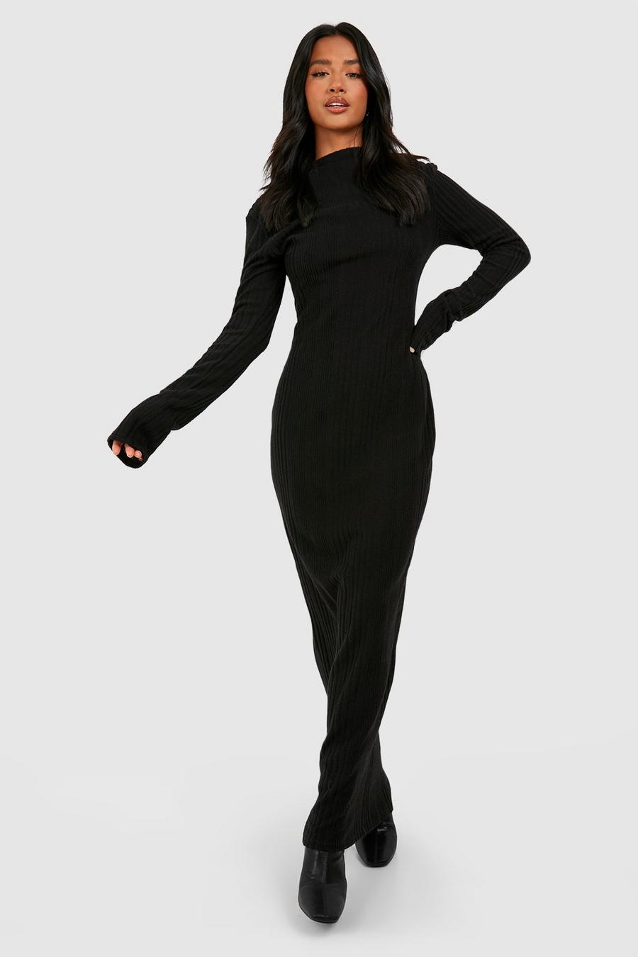 Black Petite Soft Textured Rib Maxi Dress