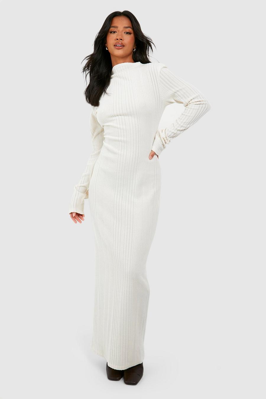 Ecru white Petite Soft Textured Rib Maxi Dress