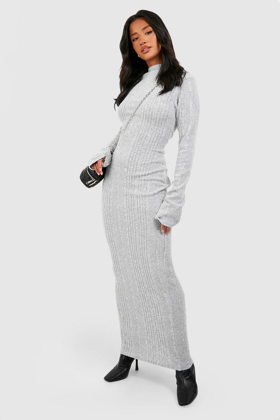 Grey Petite Soft Textured Rib Maxi Dress image number 1