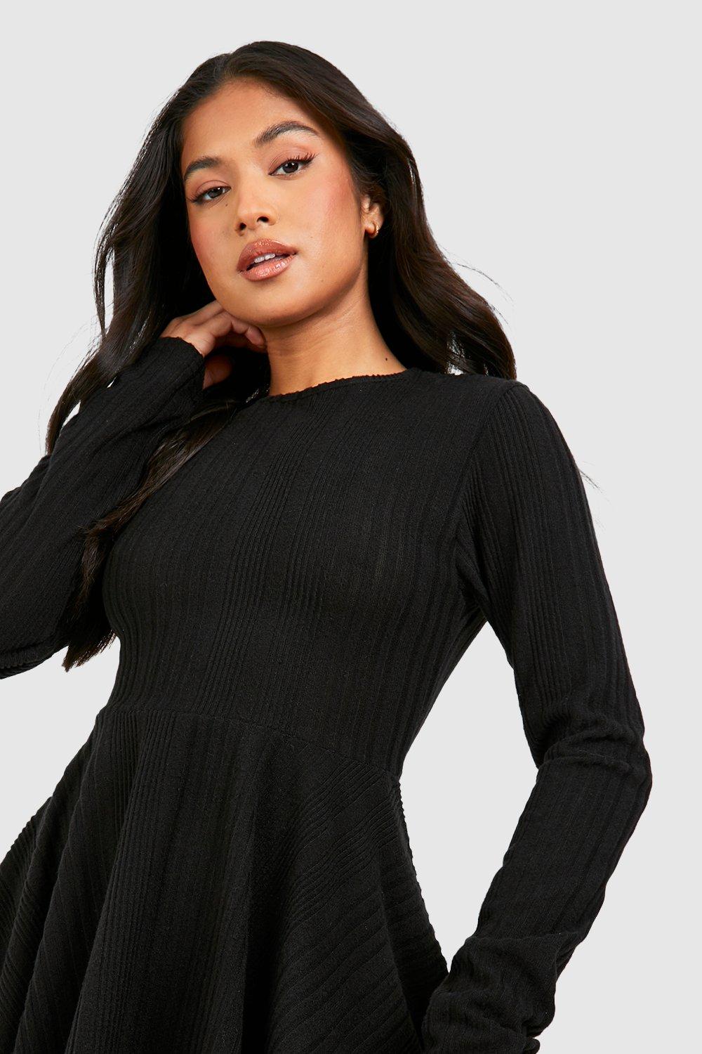 Black ribbed 2025 skater dress