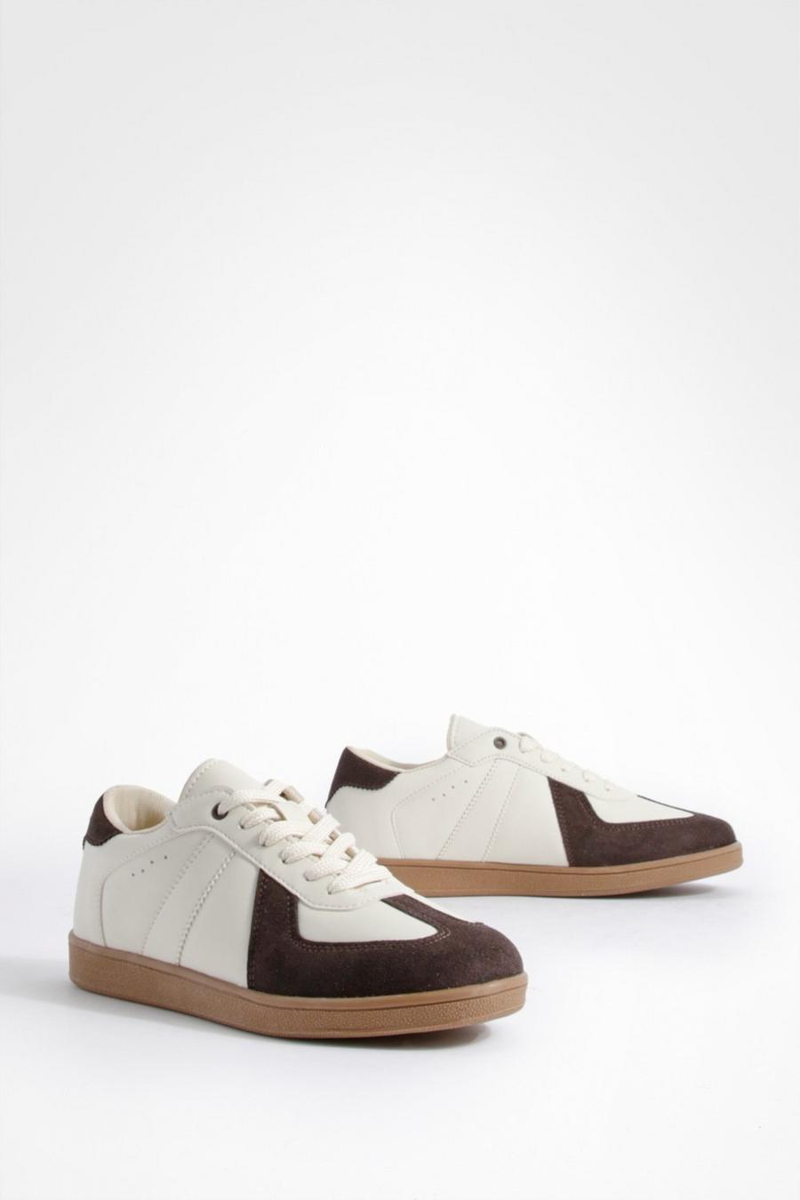 Cream white Contrast Panel Gum Sole Flat Sneakers