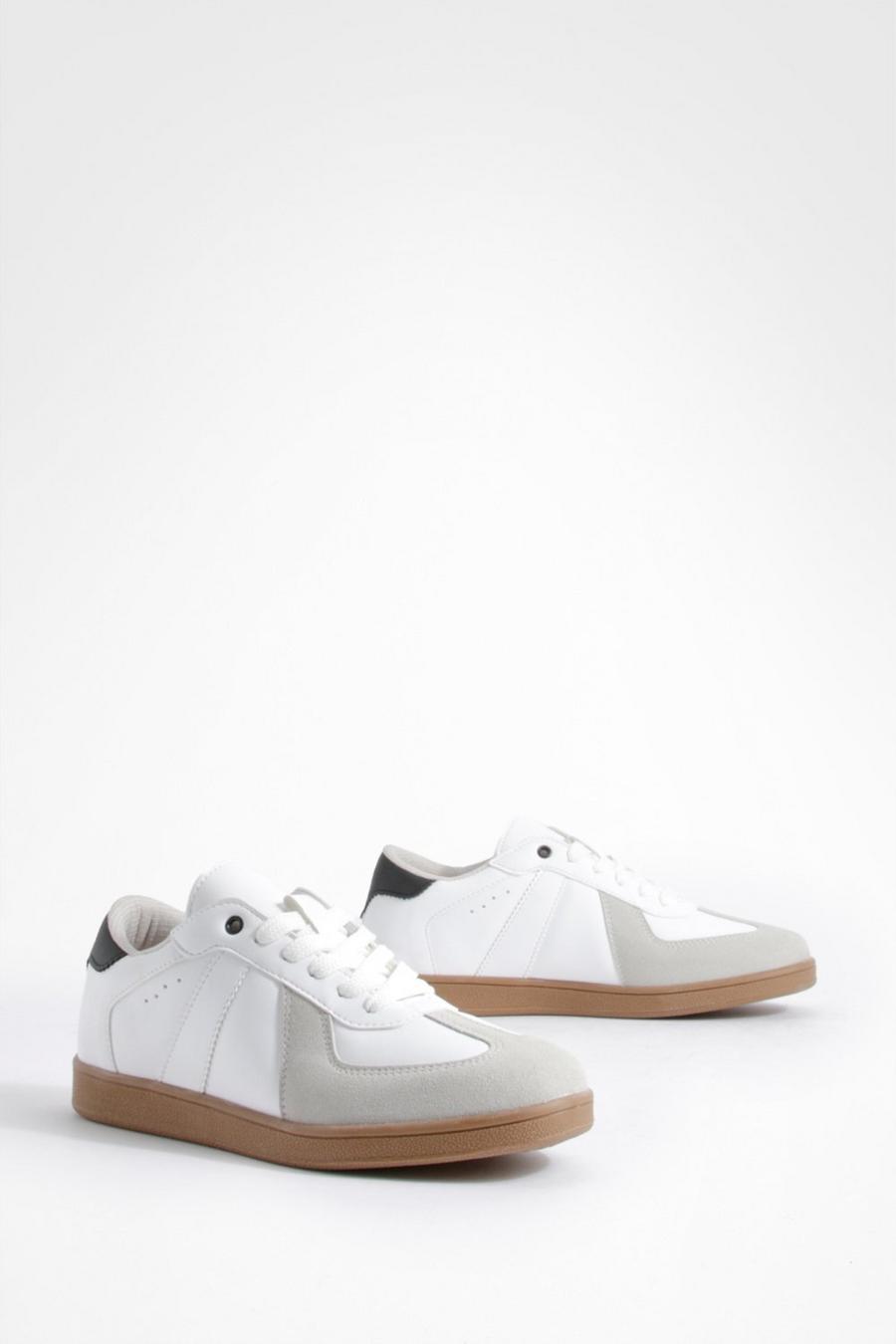 White Contrast Panel Gum Sole Flat Trainers 