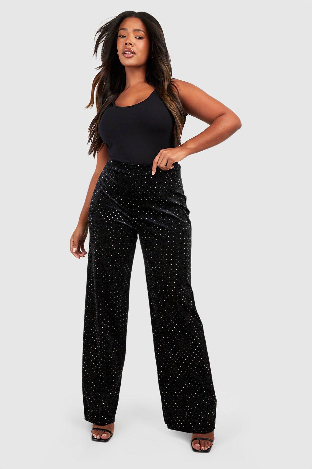 Plus Velvet Studded Wide Leg Pants