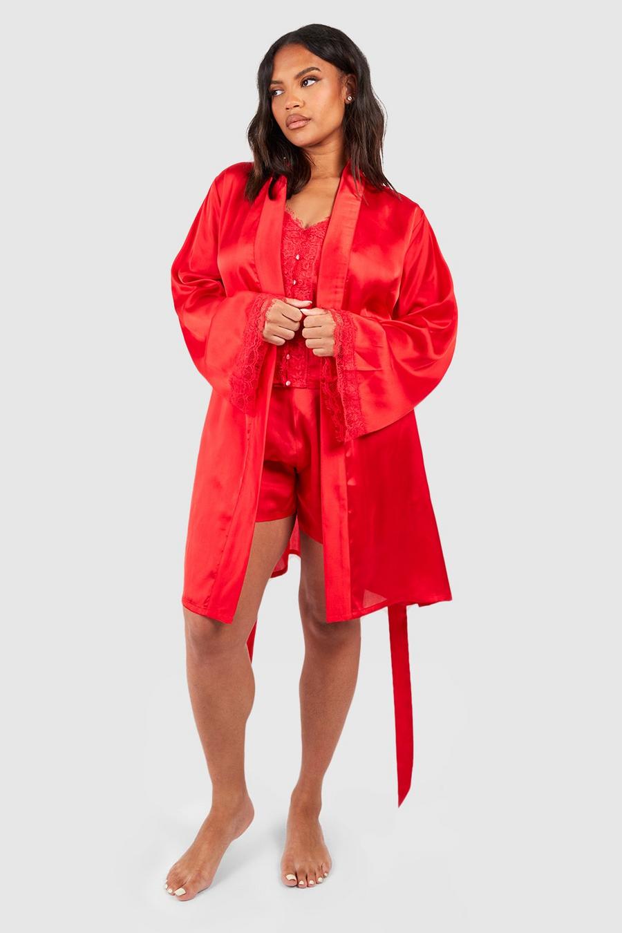 Red Plus Satin Lace Detail Robe image number 1