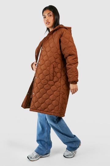 Maternity Quilted Longline Parka Jacket brown