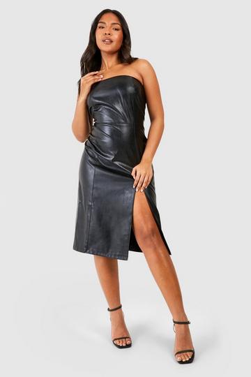 Plus Pu Bandeau Split Midi Dress black